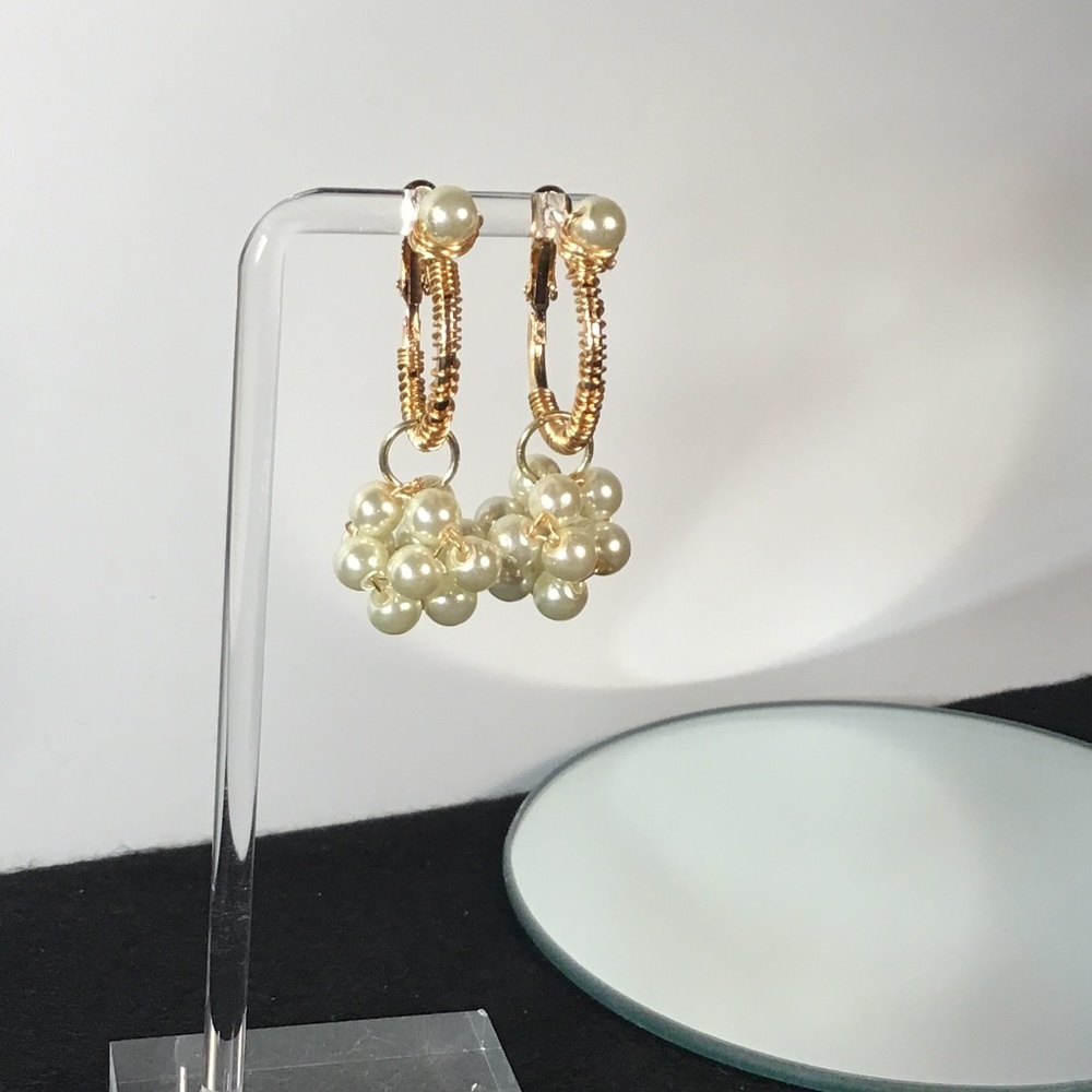 Fashionable Hoop Earrings Accented With White Faux Pearls Gold Tone